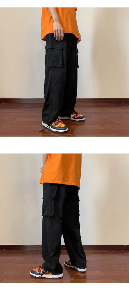 Military Green Amei Kao Men's Cargo Pants Summer Japanese Style Oversize Vintage Heavy Straight-leg Casual Pants