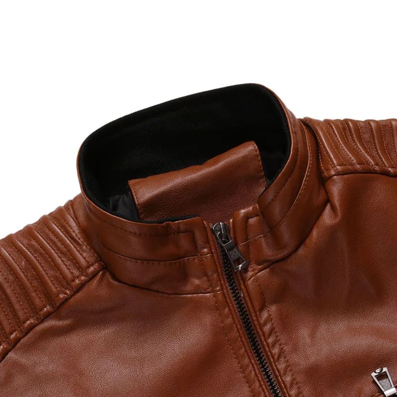 Zipper Korean Fashion Leather Sheepskin Trend Casual Fit Slim Baseball Clothes Men Leather Jacket Autumn New Men Leather Coat
