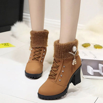 Women Boots Winter Designer High Heels Shoes for Women 2024 New Short Plush High Platform Ankle Boots Elegant Botas Mujer