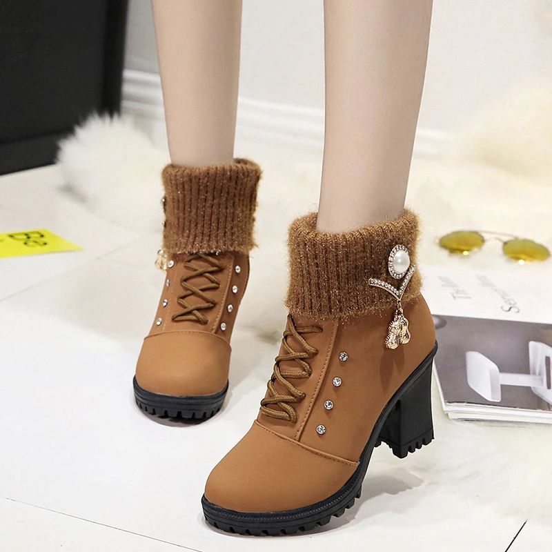 Women Boots Winter Designer High Heels Shoes for Women 2024 New Short Plush High Platform Ankle Boots Elegant Botas Mujer