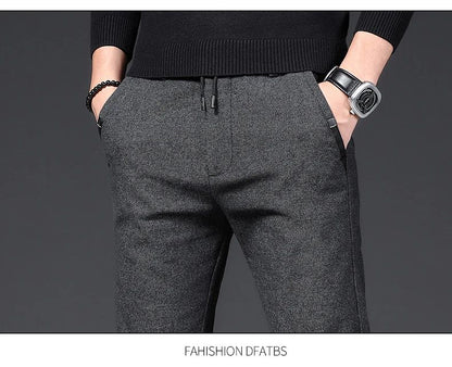 Winter Plush Trousers Men Business Fleece Pants Fashion Warm Drawstring Velvet Thick Casual Stretch Male Clothes 28-29
