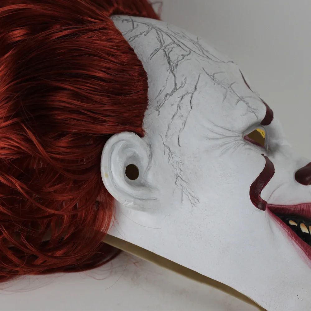 Horror Glowing Clown Mask Halloween Masque Pennywise Cosplay Latex Glow Joker Mask with Multicolor Hair Wig Joker Mask for Adult
