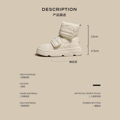 Fur White Boots Women Padded Cotton Shoes Winter Warm Pu Leather Snow Boots Footwear Thick Bottom Plush Short Ankle Boots