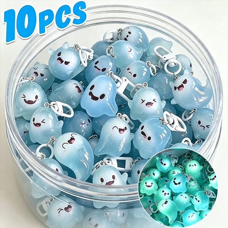 Creative Halloween Luminous Mini Cute Ghost Pendant Keychains Resin Keyring Key Holder for Kid Adult Festival Gifts Bag Charms