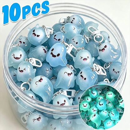 Creative Halloween Luminous Mini Cute Ghost Pendant Keychains Resin Keyring Key Holder for Kid Adult Festival Gifts Bag Charms
