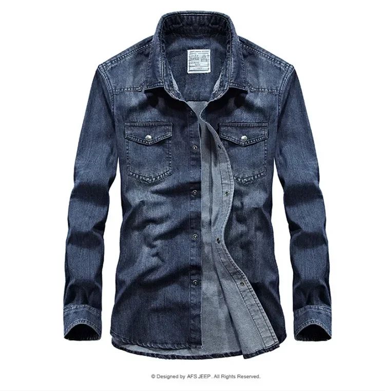 2024 Spring Men's Denim Jeans Shirts Long Sleeve 100% Cotton Single-Breasted Shirts Handsome Hombre Casual Jean Shirt Tops Men
