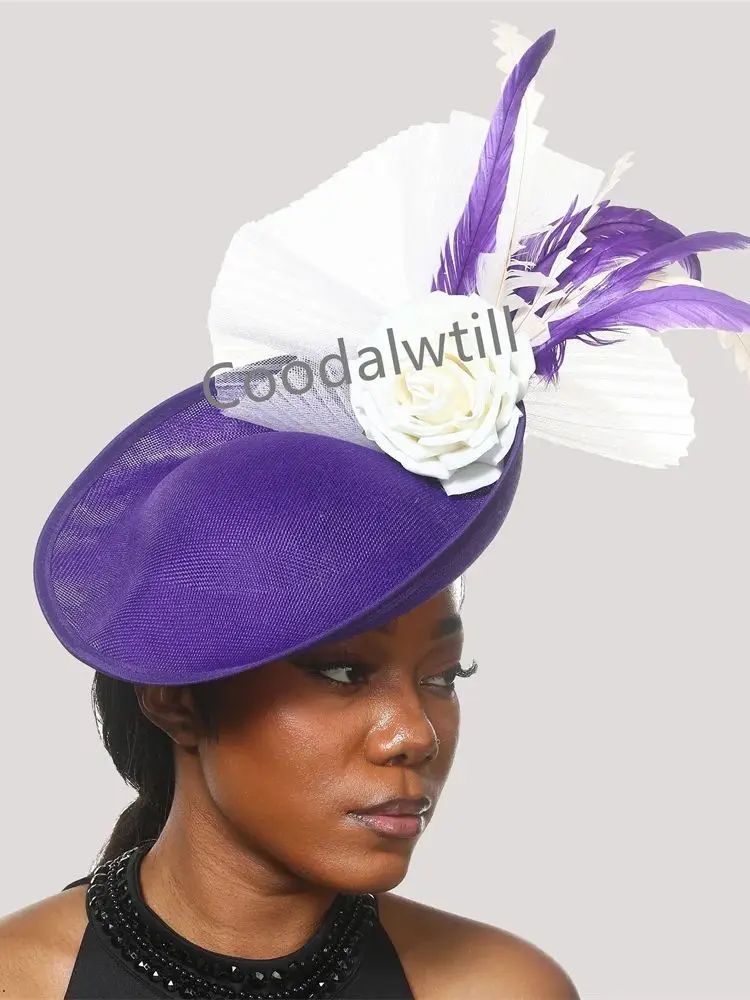 Navy Mesh Fascinator Wedding Women Hat Ladies Royal Ascot Headpiece For Festival Party Pillbox Cap Flower Headwear Church Event