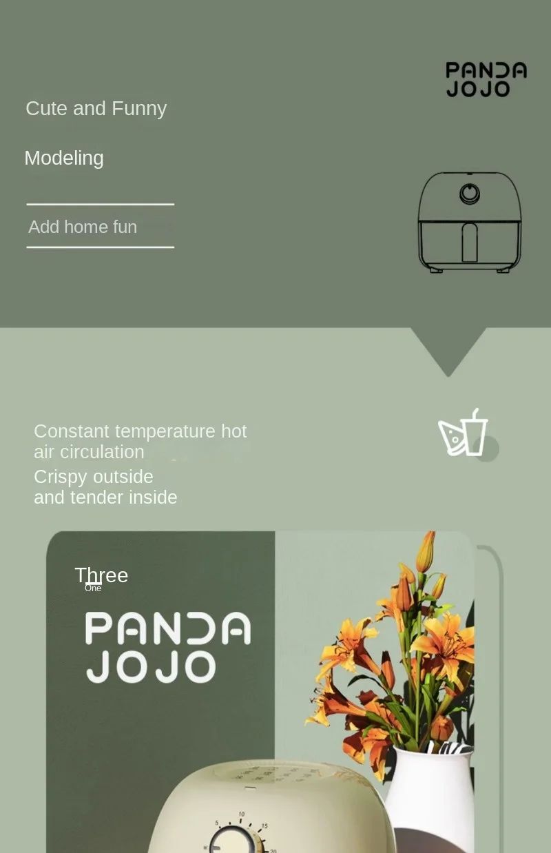 Pandajojo mini air fryer 2L home dormitory low-power oven fully automatic oil-free electric frying in one air fryers  air fryer