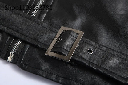 Men PU Leather Jacket Motorcycle Fashion Slim Fit Leather Coat Male Solid Turn-Down Collar Motorcycle Outwear Streetwear 4XL