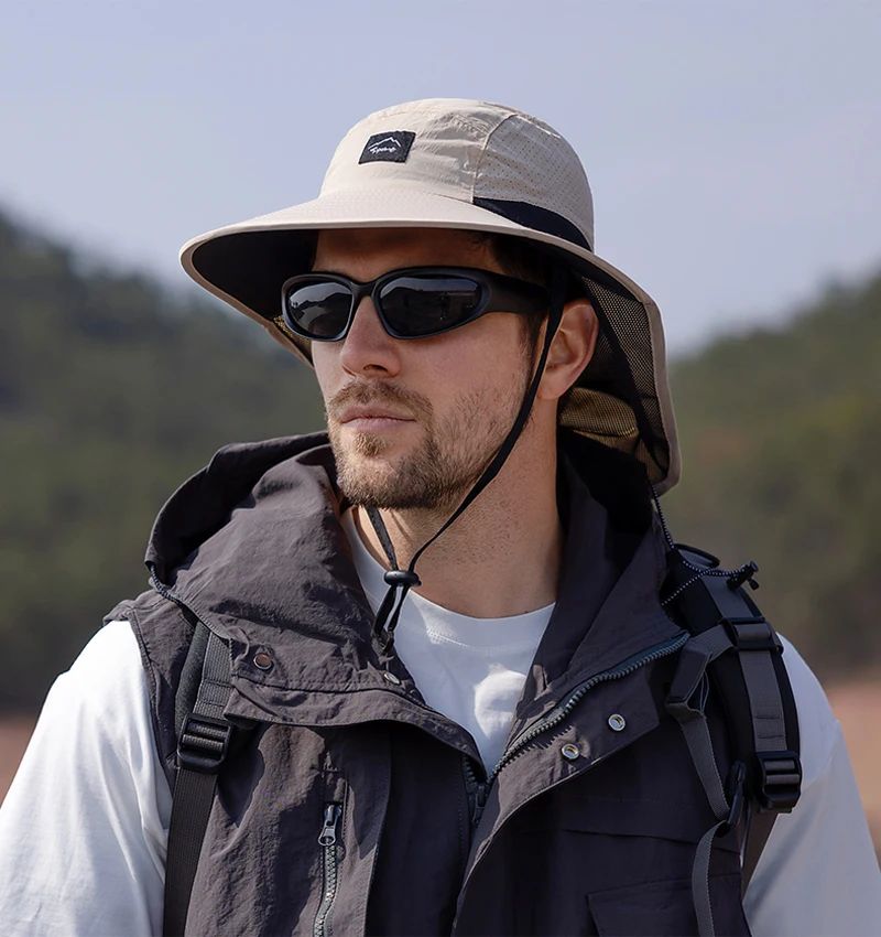 Summer MEN Shawl Fisherman Hat Quick Drying Breathable Sunshade Hat Outdoor Sun Protection Fishing Hat