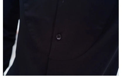 Black Men Long Sleeve Shirt, White Single Breasted Collar Stretch Shirts, Red Fashion Slim Top,Asian Size M-5XL(Korean Slim Fit)