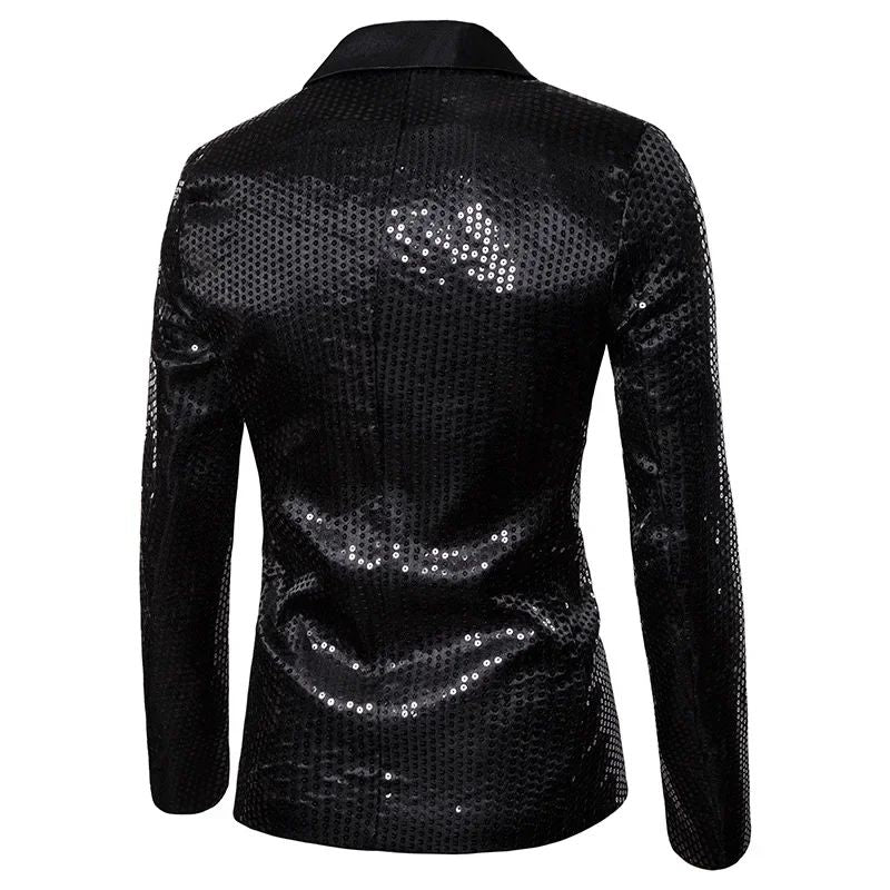 New Fashion Black Sequin Mens Shiny Suit Jacket One Button Blazer For Male Nightclub Singers Stage Dress Blazers Chaqueta Hombre