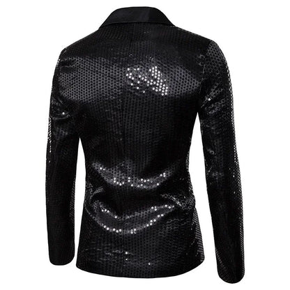 New Fashion Black Sequin Mens Shiny Suit Jacket One Button Blazer For Male Nightclub Singers Stage Dress Blazers Chaqueta Hombre