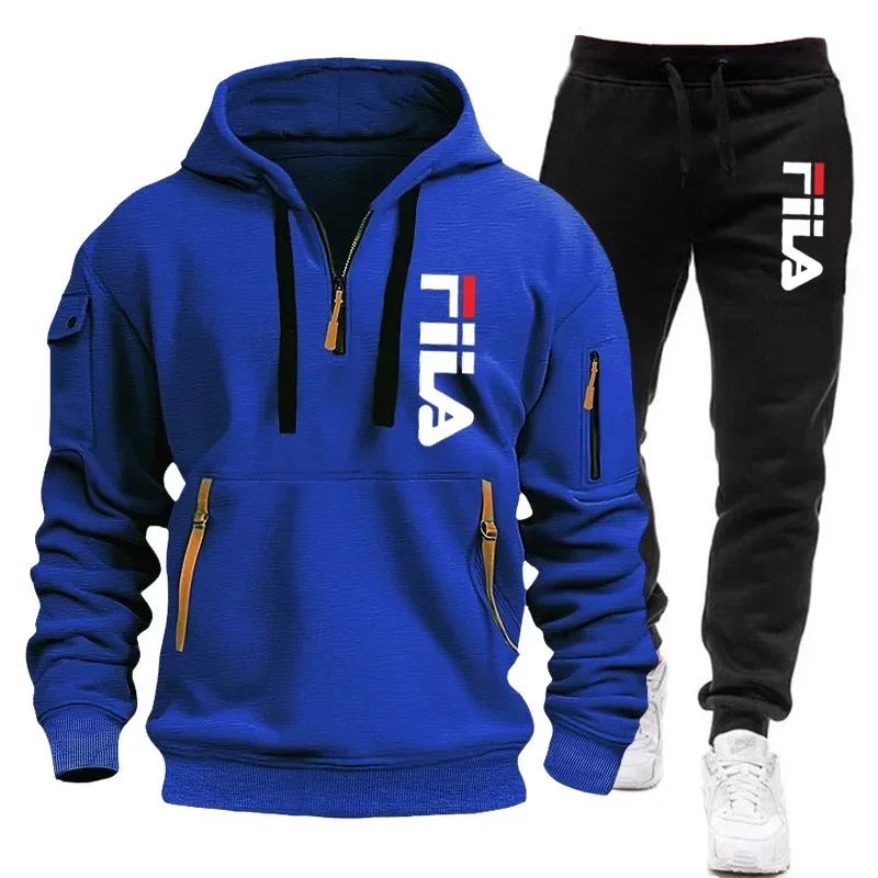 Men's set 2025 Autumn/Winter new Men's hooded sweatshirt + long pants two-piece set, outdoor multi-pocket men's pullover sportsw