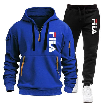 Men's set 2025 Autumn/Winter new Men's hooded sweatshirt + long pants two-piece set, outdoor multi-pocket men's pullover sportsw
