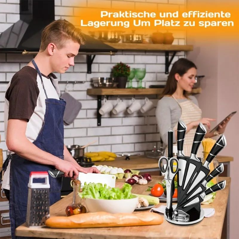 ZENG Conjunto de Facas de Cozinha 9 peças Aço Inoxidável Afiadas Facas de Chef Antiaderentes com Afiador para Cortar Fatiar Picar