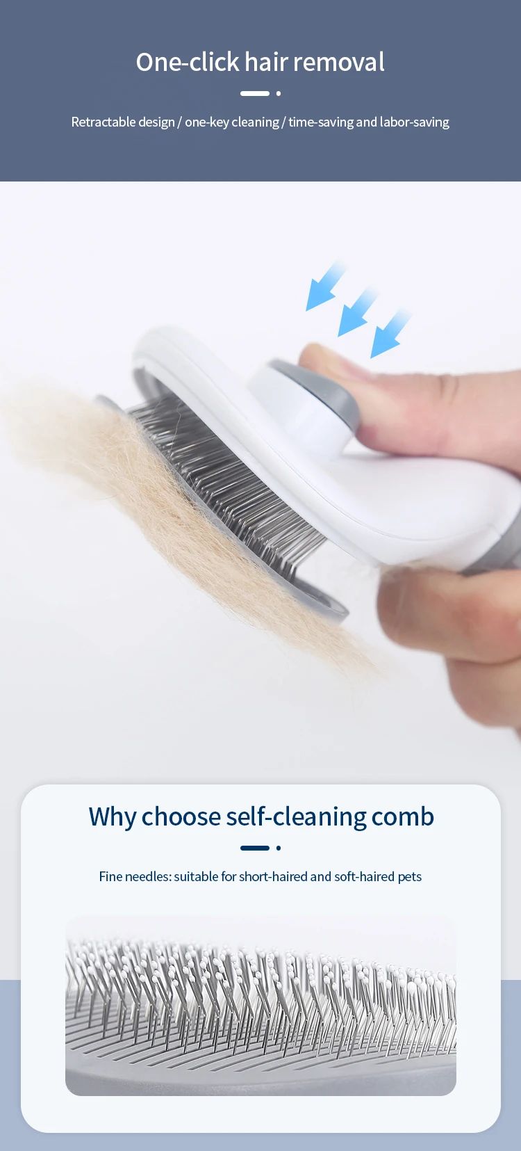 Escova de Pelo para Gatos e Cães Pente de Grooming e Cuidado Escova de Gatos Pente de Aço Inoxidável para Cães de Pelo Longo Limpeza de Animais de Estimação Acessórios para Gatos e Cães
