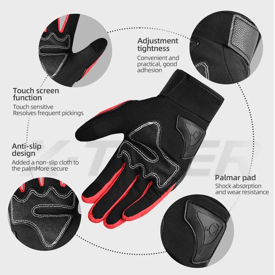 Luvas de Motocicleta de Inverno de Dedo Completo Antiderrapantes Resistentes ao Desgaste para Off-Road Luvas de Corrida de Motocicleta Quentes com Tela Sensível ao Toque Luvas de Ciclismo