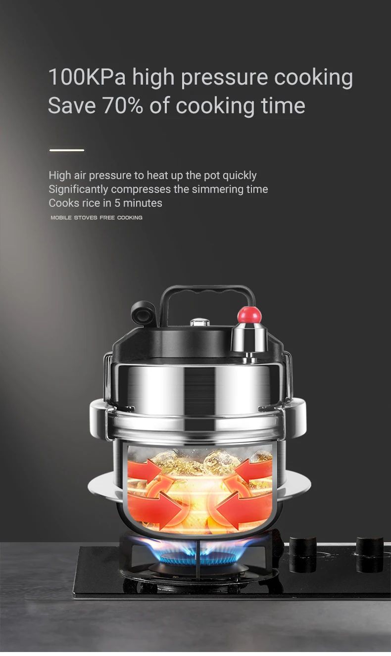 0.8-2L Outdoor Camping Small Pressure Cooker 304 Stainless Steel Portable Rice Cooker for Kitchen Cooking Tool Pressure Cooker