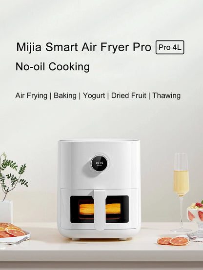 Fritadeira de Ar Inteligente XIAOMI MIJIA Pro 4L Forno Quente Visor Janela APP Temporizador Tela OLED Sem Óleo Fritadeira de Ar Quente 360°