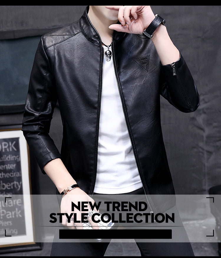 Mens Biker Leather Jacket 2023 Autumn New Men's Fashion Trend Decorative Motorcycle Leather Coat