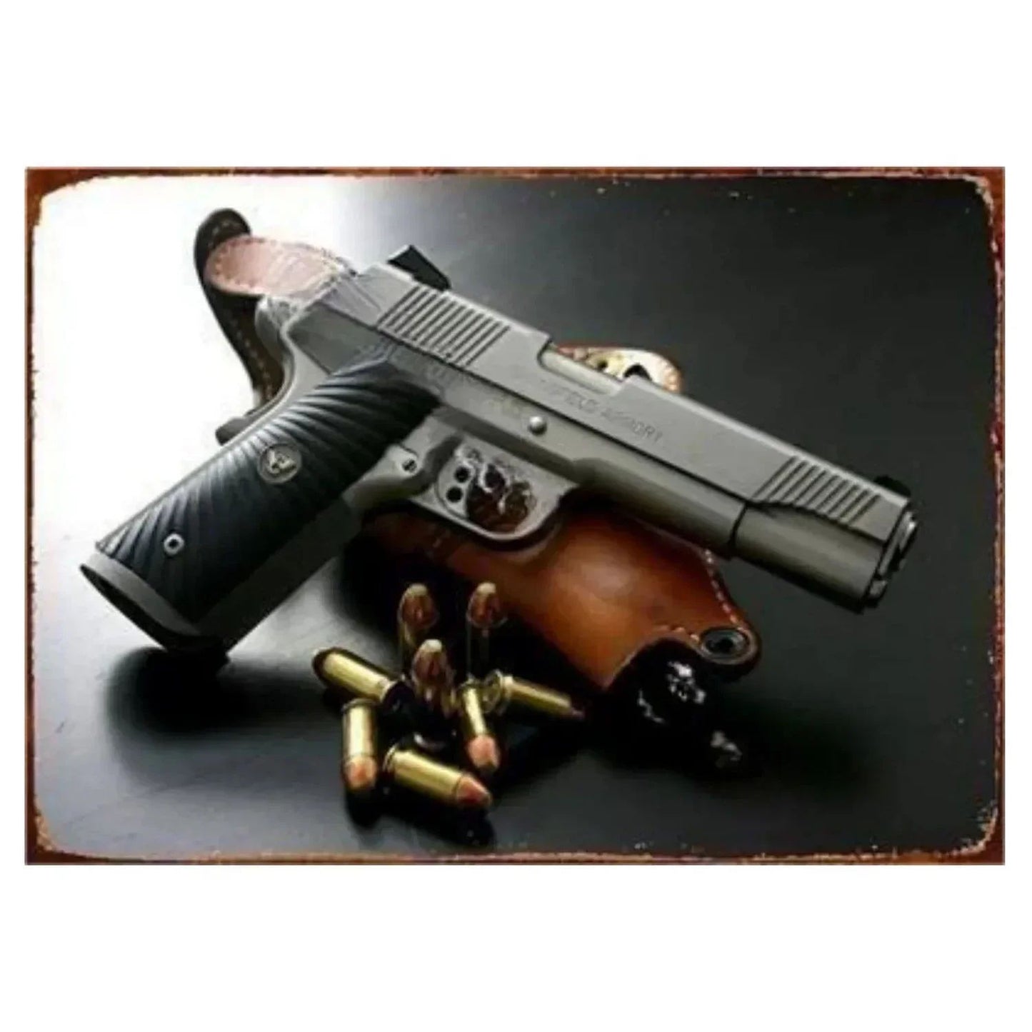 GUNHERO Pistol Metal Wall Signs - Bold Military Style - Perfect Decor for Man Caves, Homes, Bars & Garden Spaces