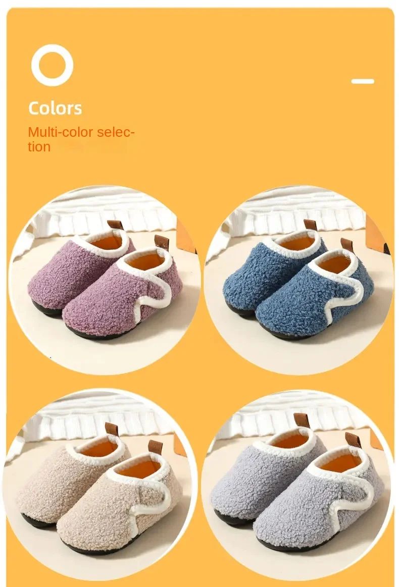 Pantuflas Child Cotton Slippers Solid Warm Kid Winter Home Shoe Boy Girl Plush Floor Shoe Indoor Soft Sole Anti-slip Cotton Shoe