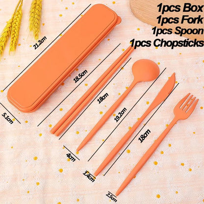 4Pcs Portable Tableware Set 4 In 1 Wheat Straw Dinnerware Cutlery Travel Tableware Picnic Dinnerware Camping Cutlery Set