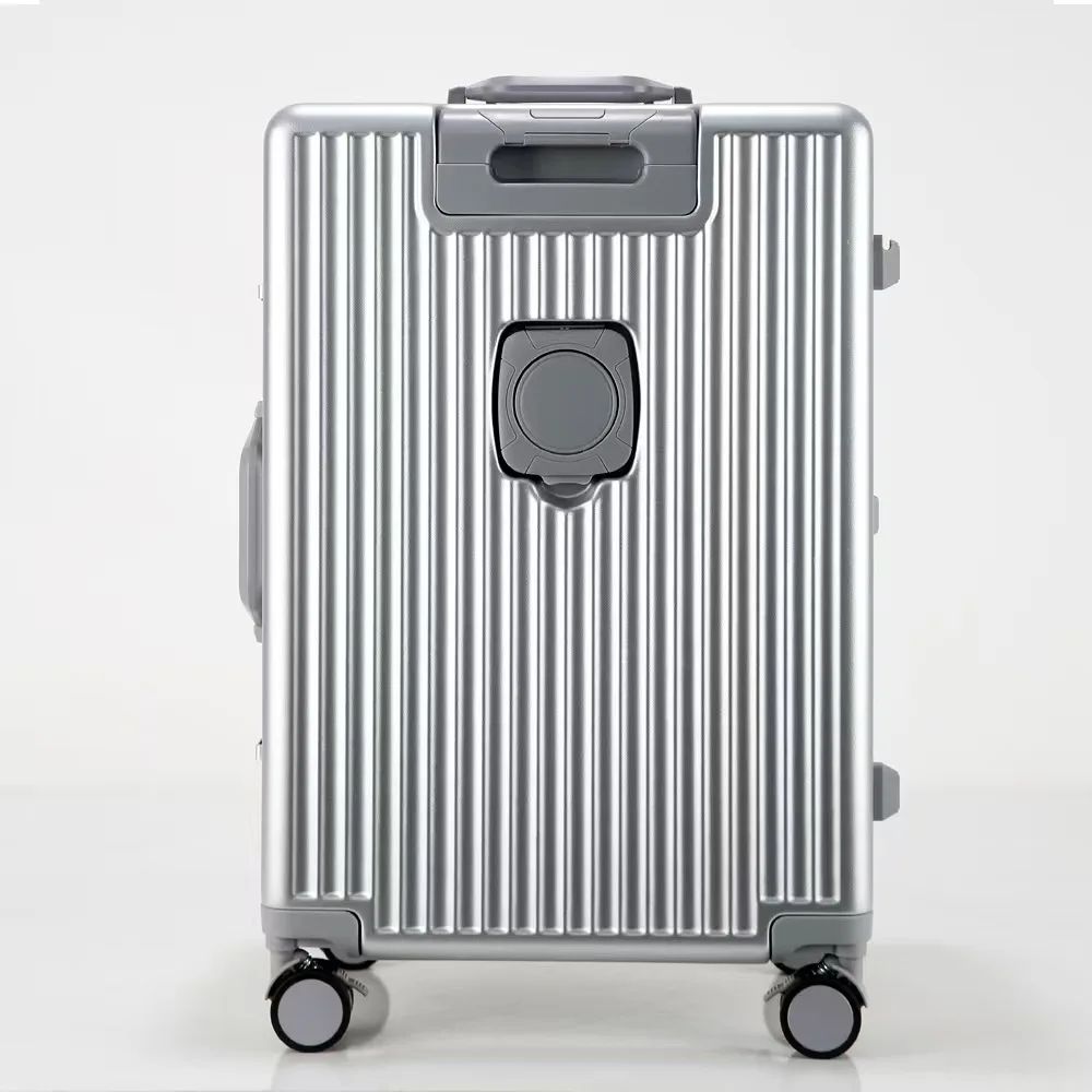 Aluminium Frame Suitcase Front Opening Cabin Luggage with USB Cup Holder Female Trolley Case Male Brake Wheel Travel Suitcase