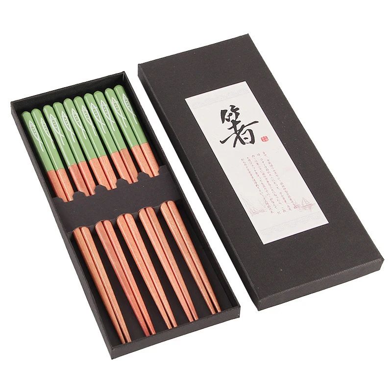 5 Pares Hashis de Madeira Hashis Longos Japoneses Antiderrapantes Conjunto de Talheres Hashis Multicoloridos Caixa de Presente