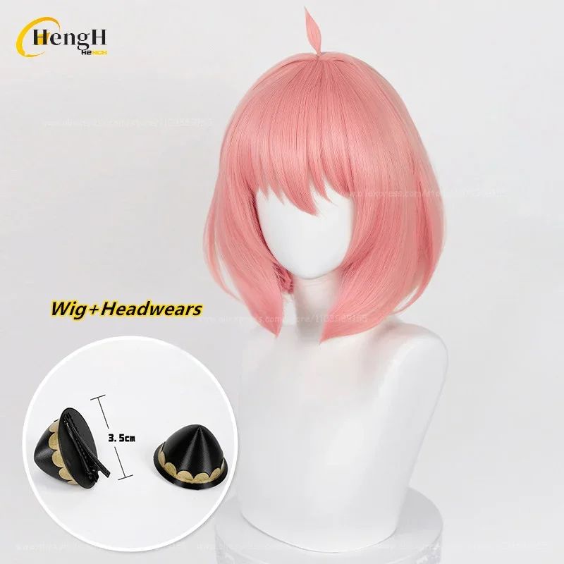 Pronta Entrega Anya Forger Peruca Sintética Anime Curta 37cm Rosa Gradiente Perucas de Cosplay Com Acessórios de Cabelo Resistente ao Calor Perucas de Halloween