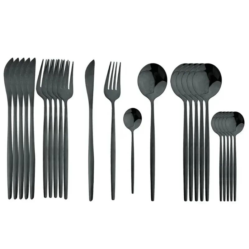 Conjunto de talheres de aço inoxidável banhado a ouro e titânio preto, com 5 peças, cabo com talheres de boca e conjunto de talheres de mesa