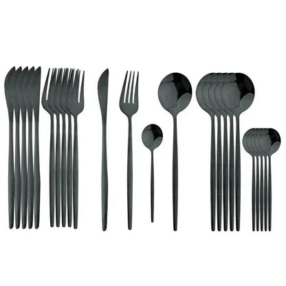 Conjunto de talheres de aço inoxidável banhado a ouro e titânio preto, com 5 peças, cabo com talheres de boca e conjunto de talheres de mesa