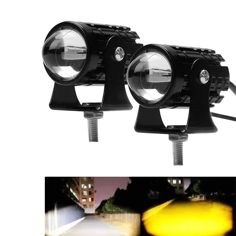 Farol LED Universal para Motocicleta Lente Projetora Duas Cores ATV Scooter Lâmpada de Condução Luz de Neblina Lâmpada Auxiliar Holofote Interruptor