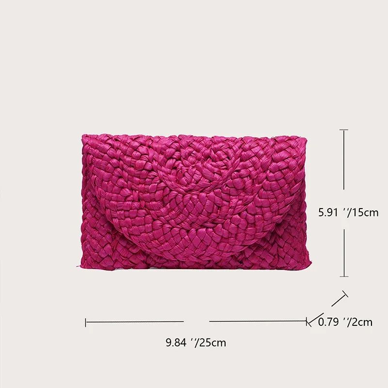 Fashionable Corn Husk Straw Bags Hand-woven Women Clutch Envelope Handbag Long Purse for Female Summer Beach Bag Bolsa 2024