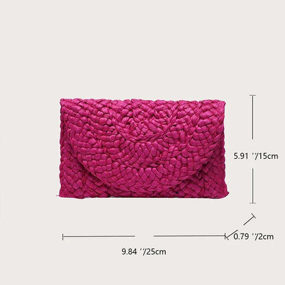 Fashionable Corn Husk Straw Bags Hand-woven Women Clutch Envelope Handbag Long Purse for Female Summer Beach Bag Bolsa 2024