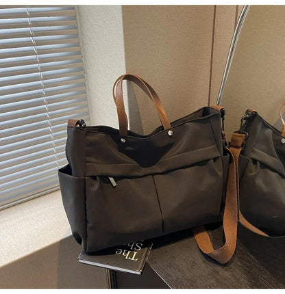 Designer Women's Tote Bag Spacious Nylon Handbag Multiple Pocket Large Capacity Commuting Shoulder Bag Lightweight Shopping