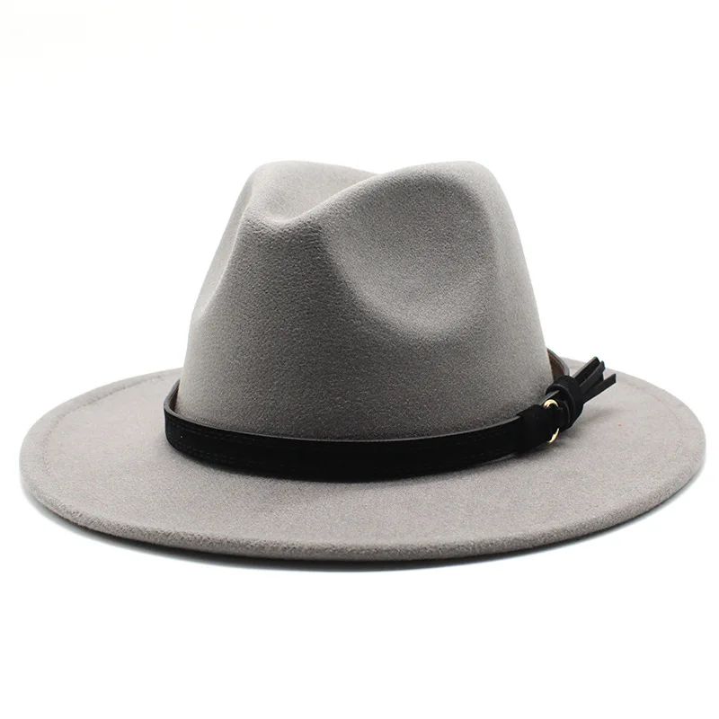 Gangster Trilby Felt Fedora Hat European American Wide Brim Top Jazz Caps Women Men Wool White Wedding Hat 56-58-61CM