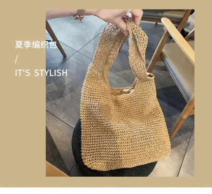 Fashion Straw Women Shoulder Bags Paper Woven Female Handbags Large Capacity Summer Beach Straw Bags Casual Tote Purses
