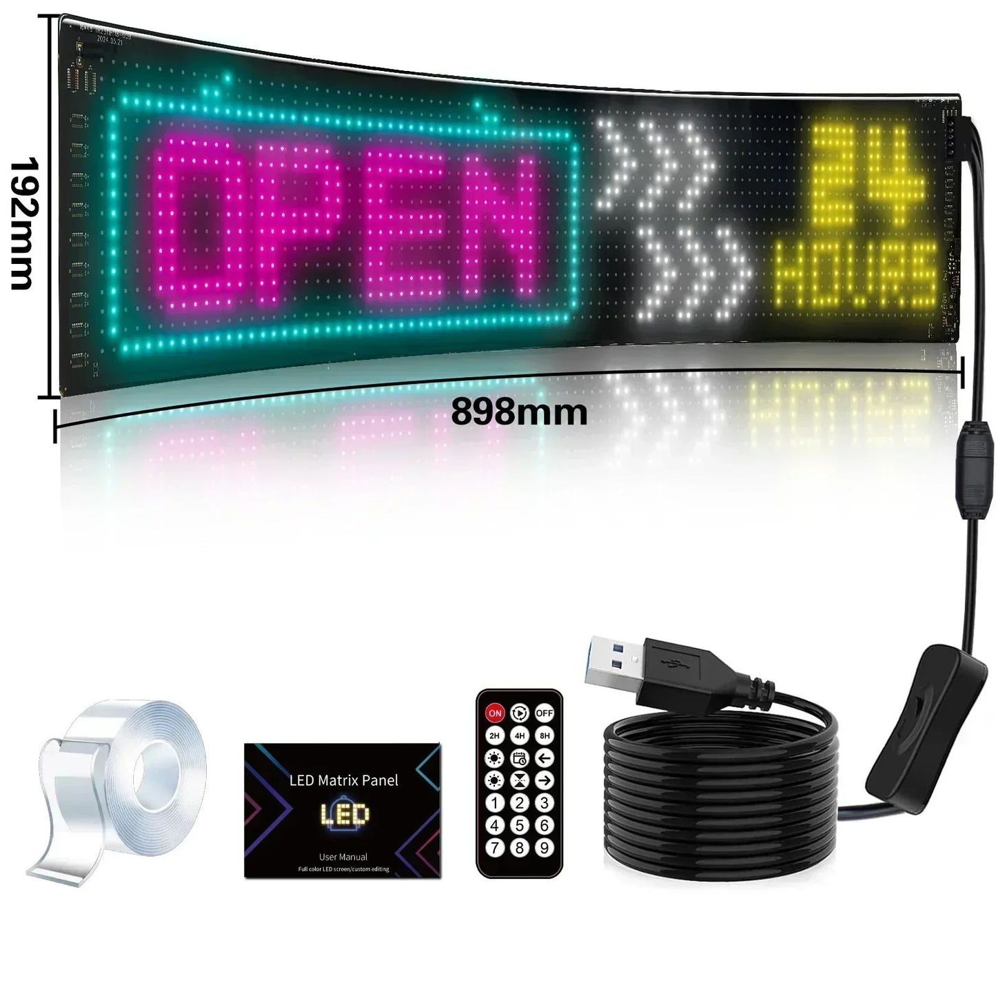 Placa de LED programável Painel de LED matricial de pixel Telas de exibição flexíveis RGB Carro Texto rolável Animação Sinalização Loja Lembrete Luz