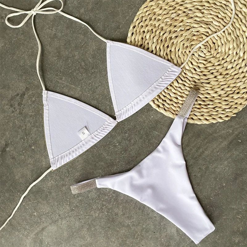 Halter Jewelled Sequins Diamond Bikini Women Swimsuit Female Swimwear Two Pieces Bikini Set Mini Micro Bathing Suit Swim Lady