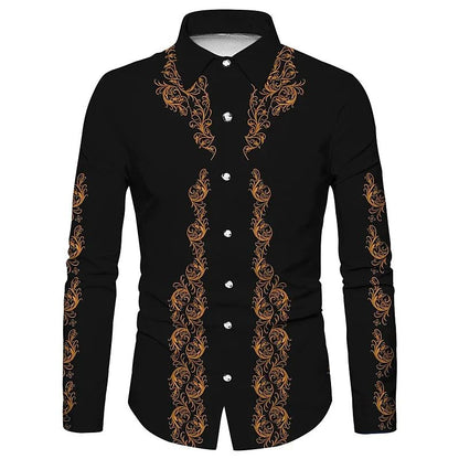 Tribal western men's top shirt pattern blue pink black trendy fashion casual party high quality material 2025 new suit