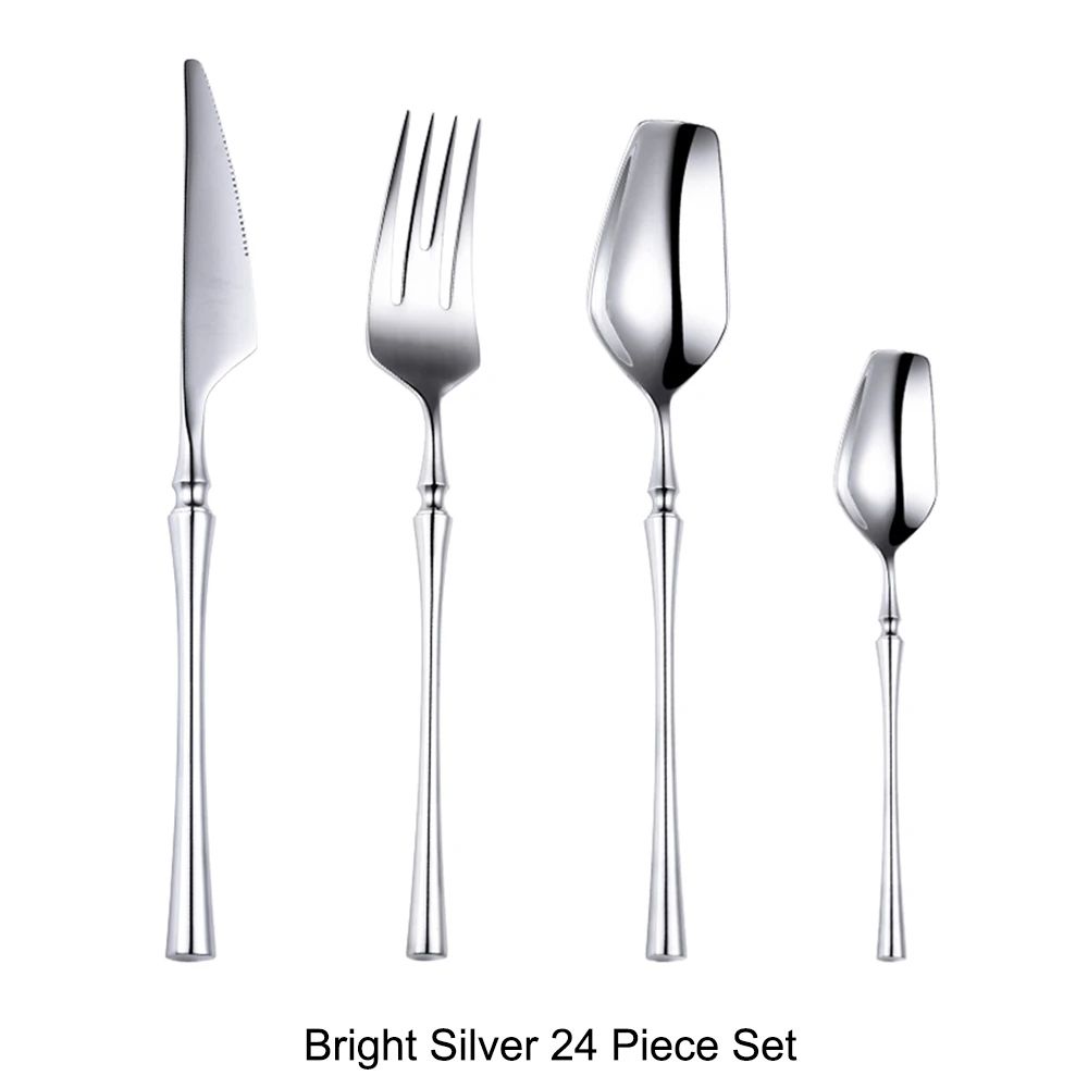 Conjunto de Talheres 24 Peças Aço Inox Fosco Preto Dourado Jogo de Talheres de Mesa Faca Colher Garfo Lavável em Lava-louças