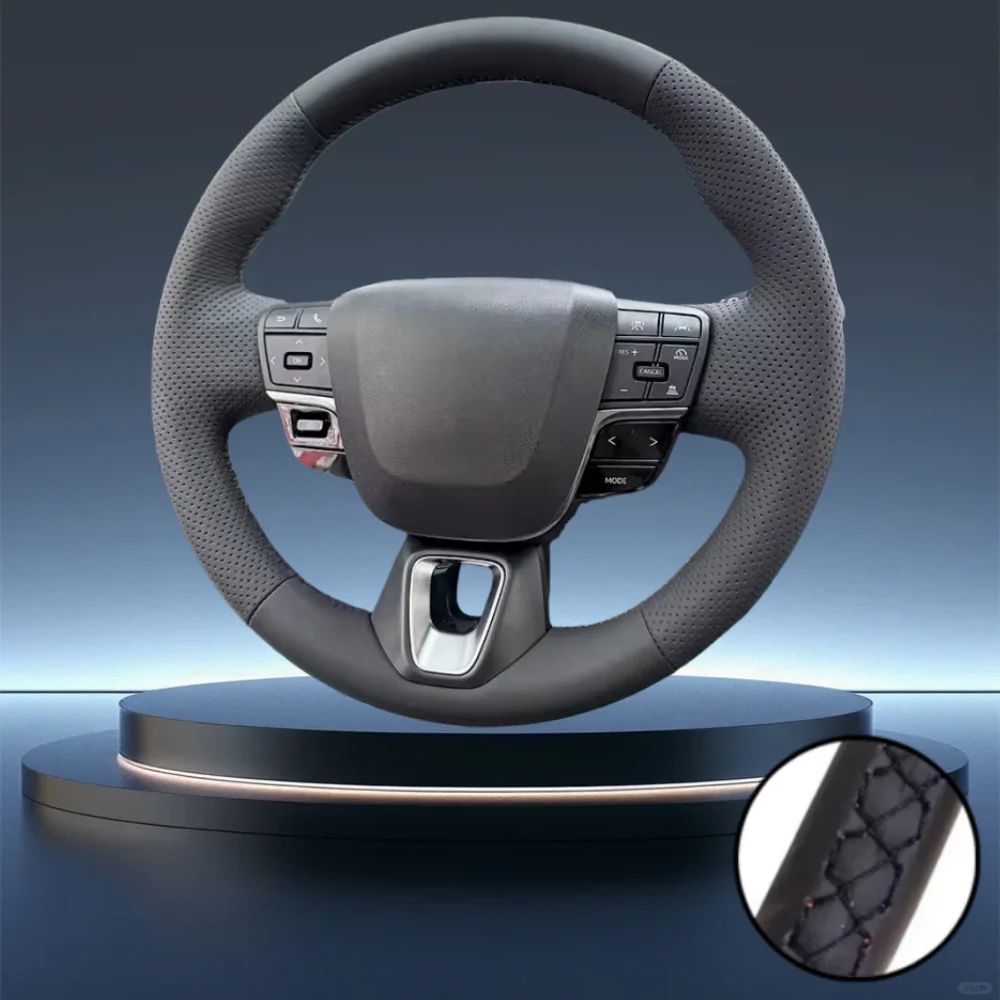 For 9th-generation Toyota Camry and Toyota Avalon Hand-Stitched Black Perforated Microfiber Leather Steering Wheel Cover