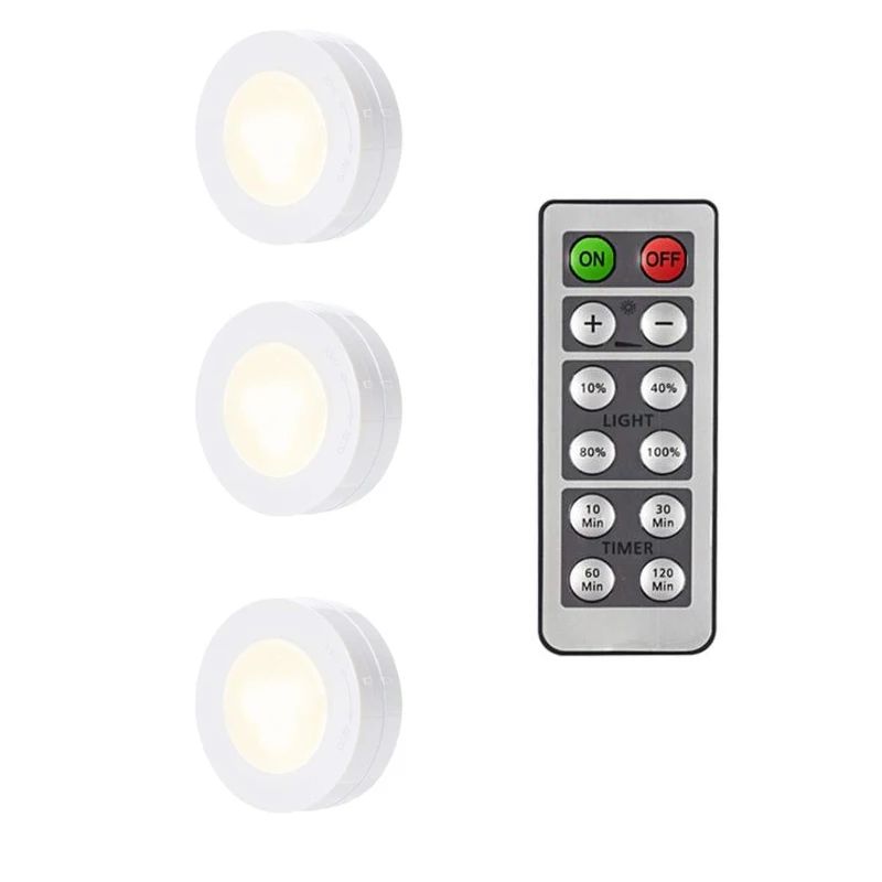 Luzes de LED Sem Fio com Controle Remoto Dimerizável a Pilha para Cozinha, Armário e Guarda-Roupa