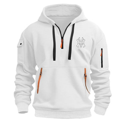 Autumn Long-sleeved Hooded Pullover Men's Zippered Pocket Sweatshirt, Drawstring Sports Men's Casual Hooded Sweatshirt