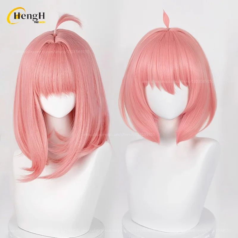 Pronta Entrega Anya Forger Peruca Sintética Anime Curta 37cm Rosa Gradiente Perucas de Cosplay Com Acessórios de Cabelo Resistente ao Calor Perucas de Halloween