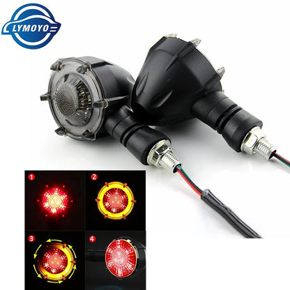1 Par de Luzes LED de Seta Redondas Halo para Motocicleta, Duas Cores, DRL, Luz de Condução, Luz de Pisca Sequencial, Mini Indicador