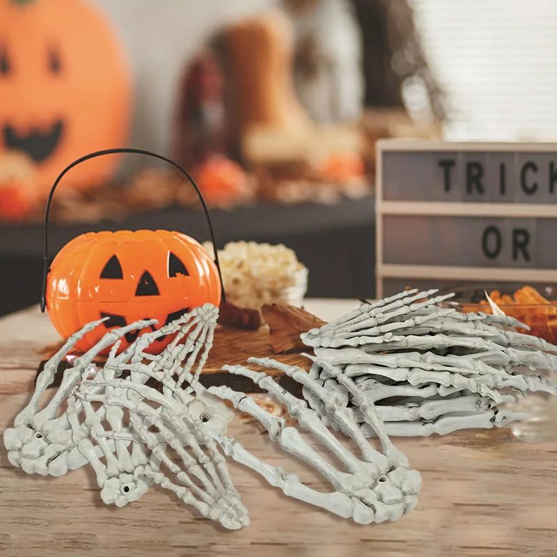 1 Pair Of Halloween Skeleton Hands Haunted House Bar Party Plastic Horror Props Dummy Hands Bones Halloween Scene Decor Supplies