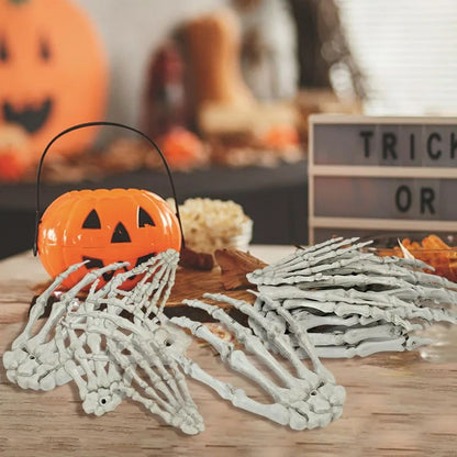 1 Pair Of Halloween Skeleton Hands Haunted House Bar Party Plastic Horror Props Dummy Hands Bones Halloween Scene Decor Supplies